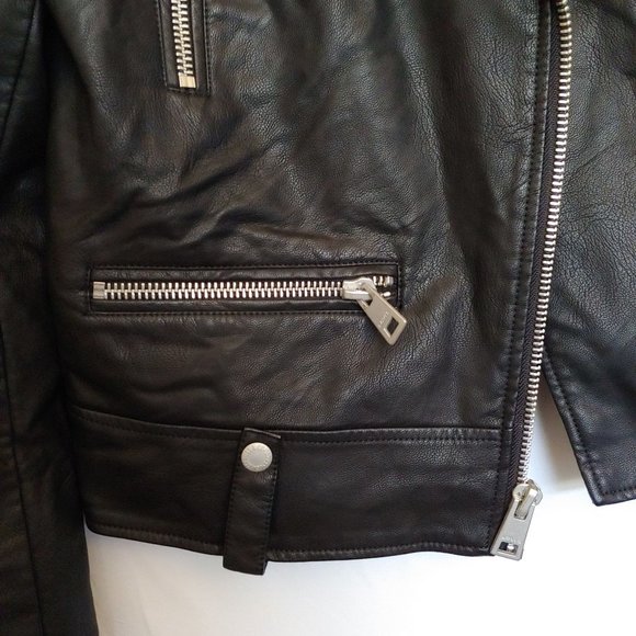 Levi's faux leather bomber jacket painted Saints & Sinners graphic on back.  Med - Picture 3 of 16